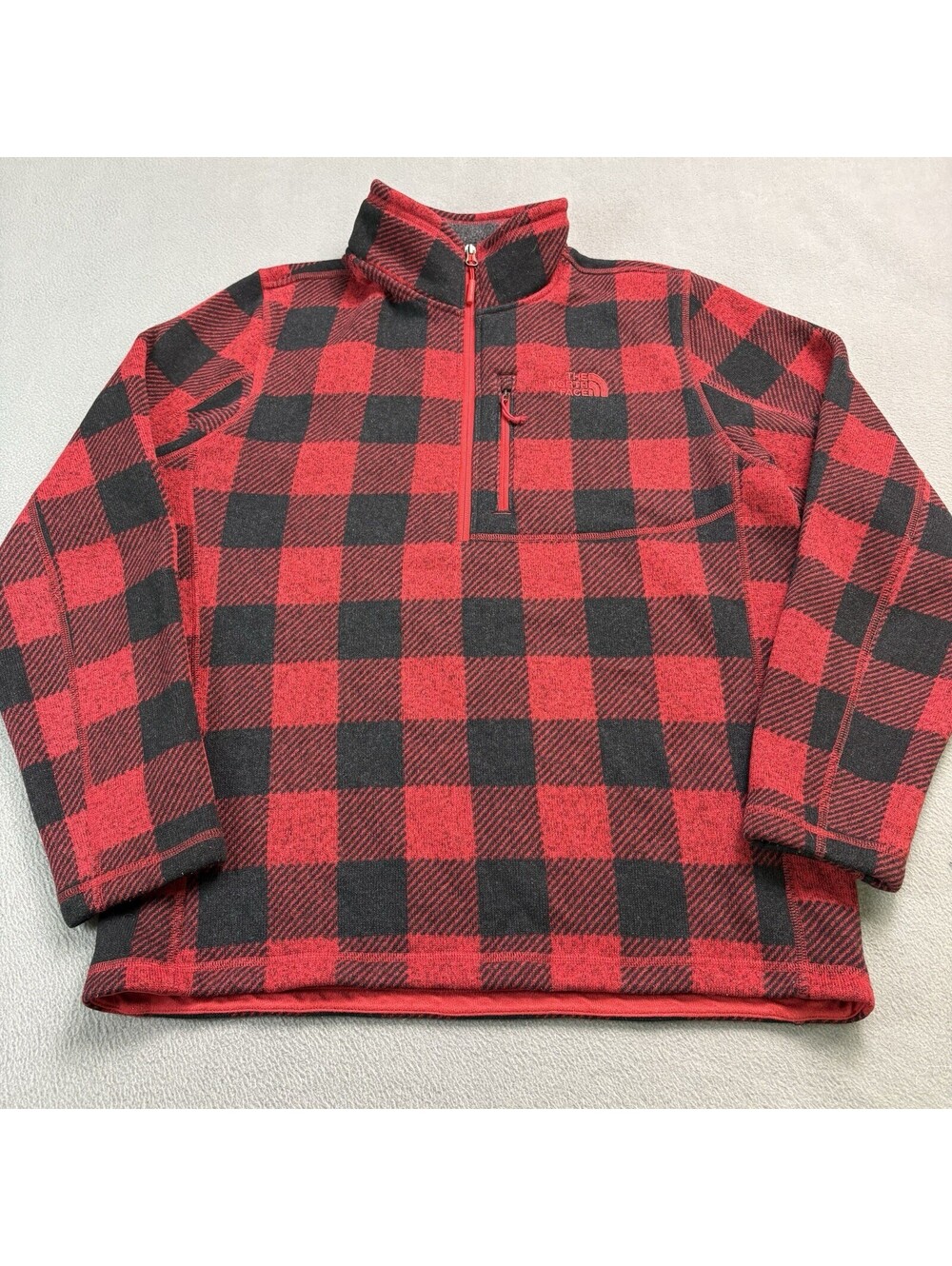 The North Face Fleece Quarter Zip Pullover Buffalo Plaid Face Size Large Red